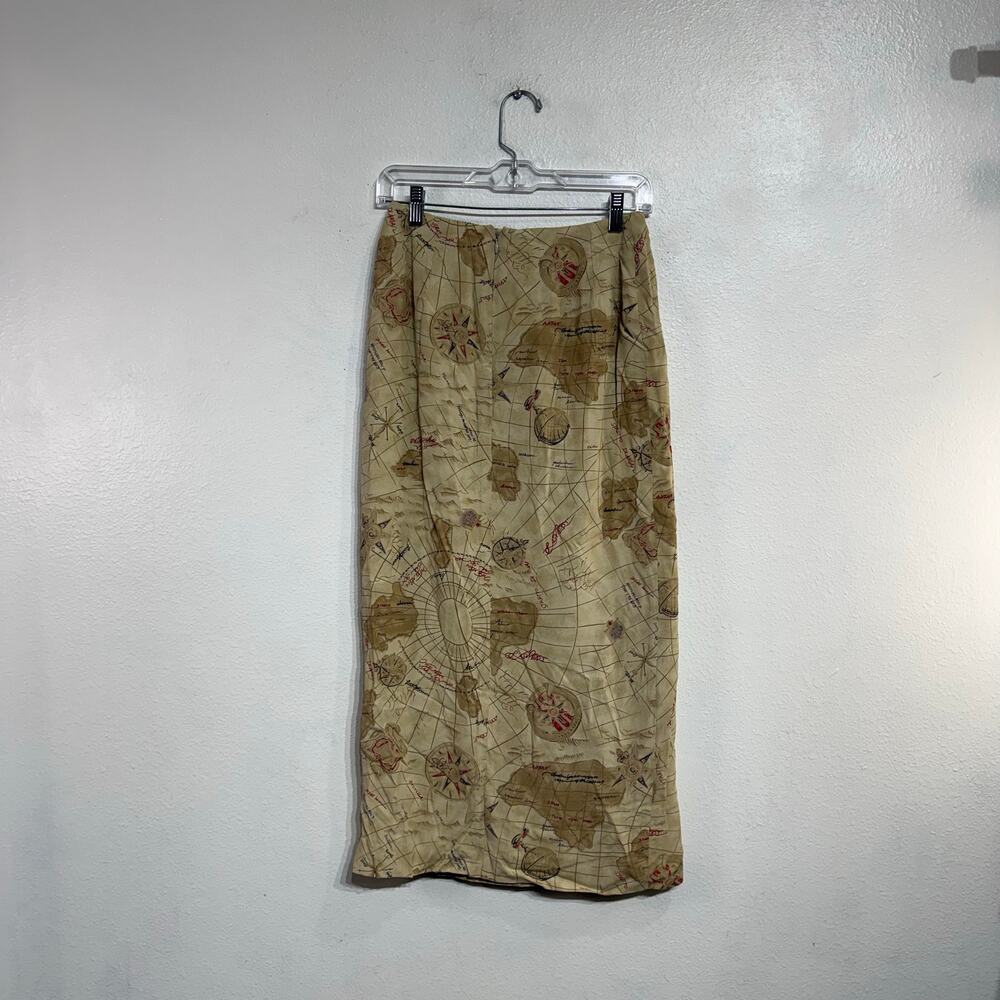 Talbots Map Print Midi Skirt Nautical Travel Neutral Sz 4 - Picture 3 of 3